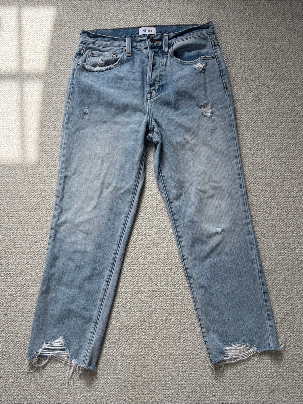 Pistola Size 27 Distressed Light Wash Cropped Raw Hem Jeans